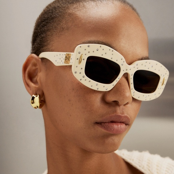 Loewe Accessories - LOEWE Cream Crystal Unisex Sunglasses LW4114IS